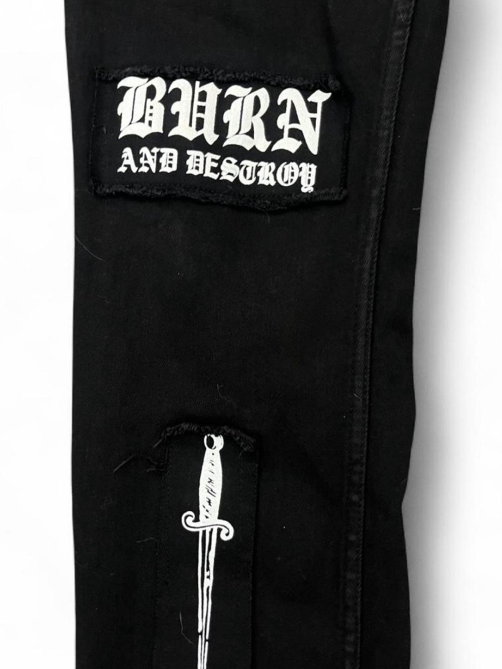 HT Denim Stinger Jeans 36x30 Black Gothic Patch Distressed Streetwear punk - Picture 5 of 9